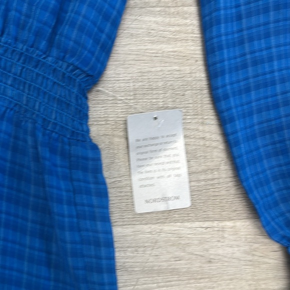 NSR Nordstrom Blue Plaid Smocked Waist Mini Dress - Size XL - Picture 4 of 6